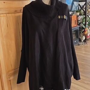 Calvin Klein Black Knit Sweater Cape Clasp Detail One Size Over Sized